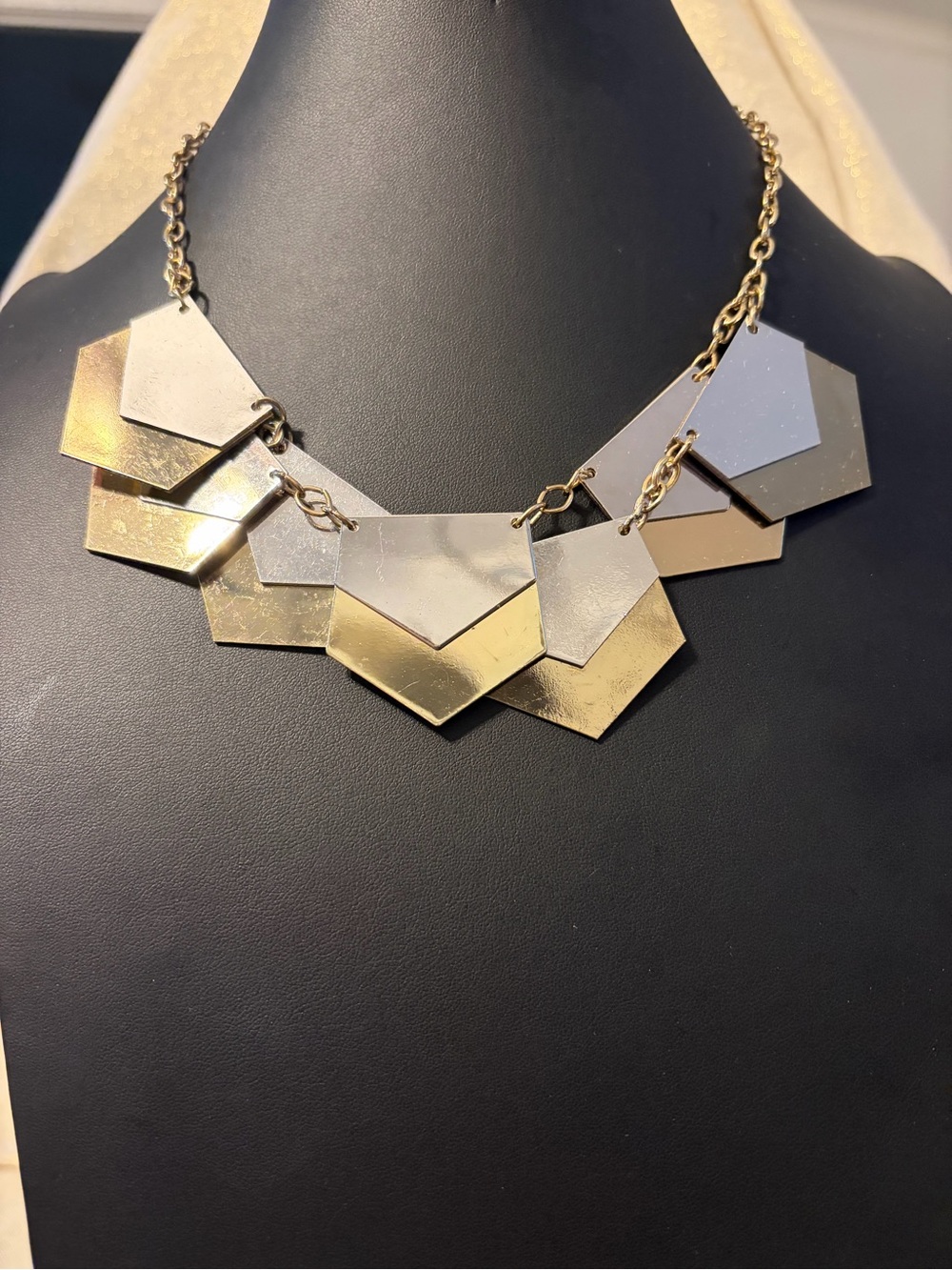 Two-Tone Gold & Silver Chevron Statement Necklace